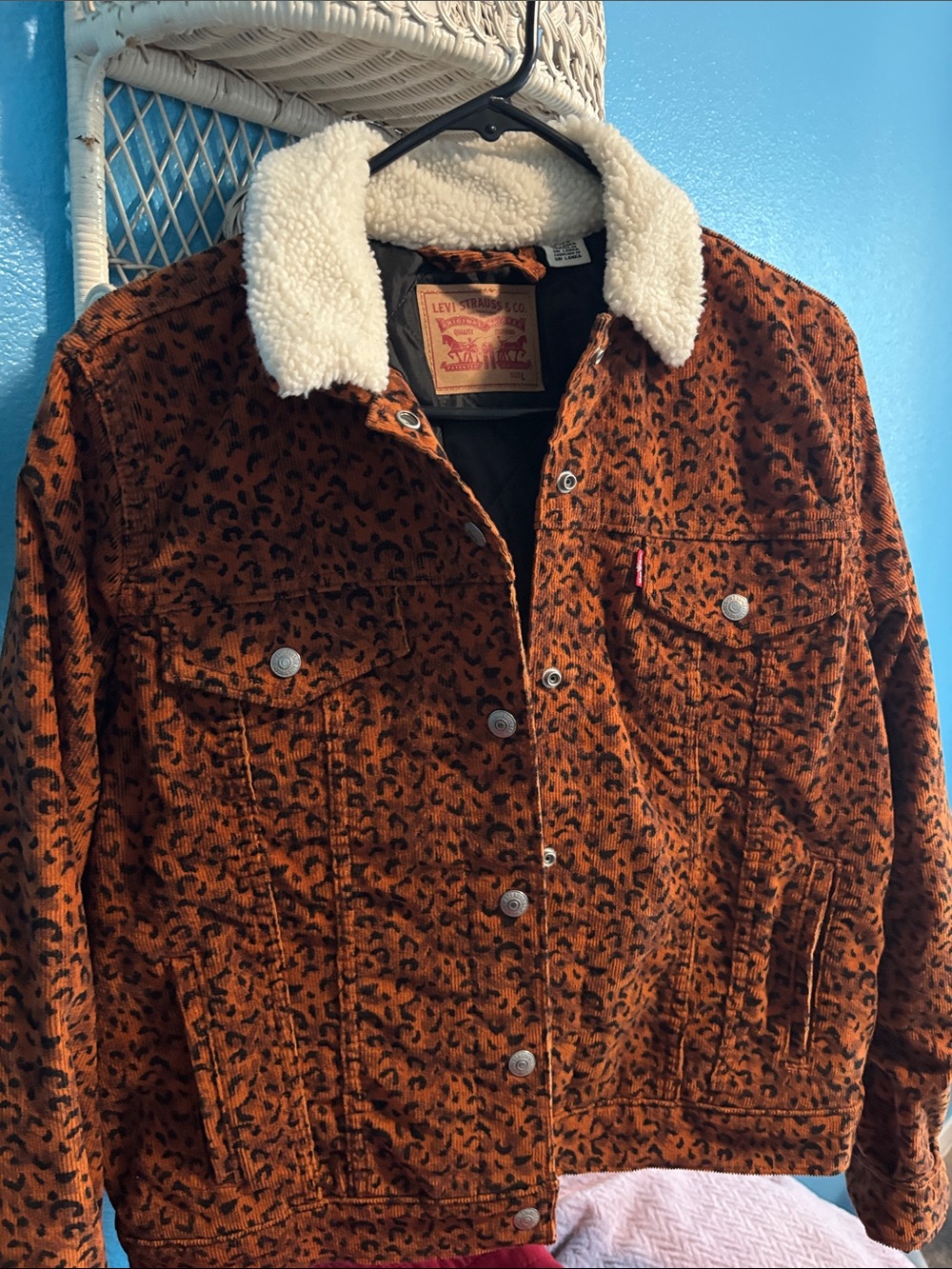 Levi's Orange Leopard-Print Sherpa Collar Trucker Jacket